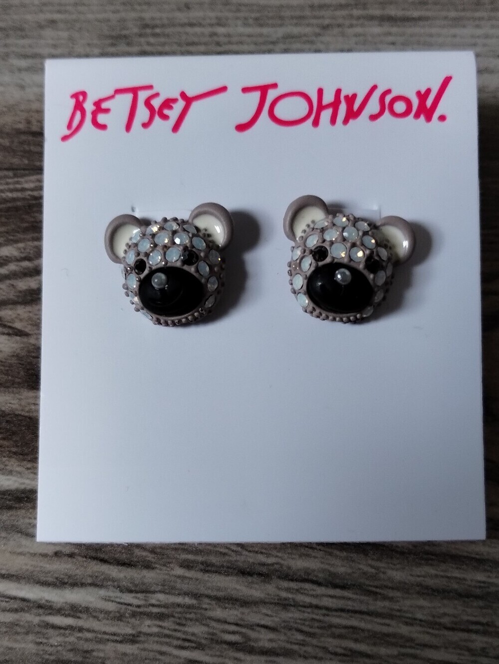 Betsey Johnson White Pave Teddy Bear Stud Earrings
